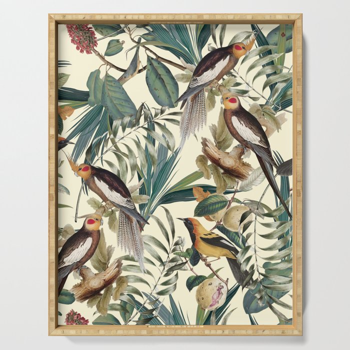 Floral and Birds Vintage Garden Serving Tray Gallery Image 1