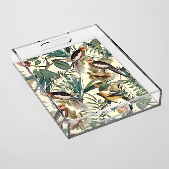 Floral and Birds Vintage Garden Acrylic Tray Gallery Image 1