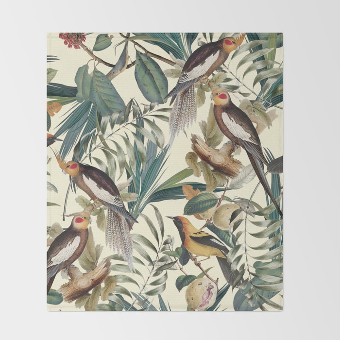 Floral and Birds Vintage Garden Throw Blanket Gallery Image 2