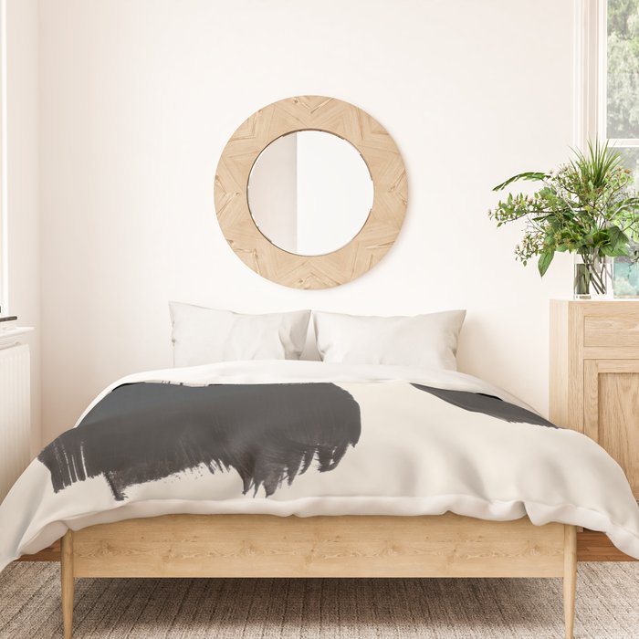 Mid Century Modern Minimalist Abstract Art Brush Strokes Black & White Ink Art Brush Strokes Duvet Cover Gallery Image 3