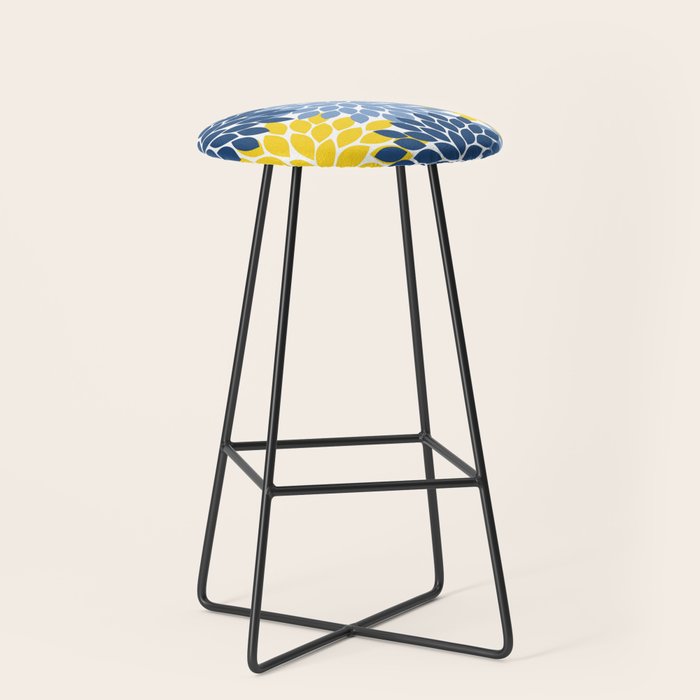 Blue Yellow Flower Burst Floral Pattern Stool Gallery Image 1