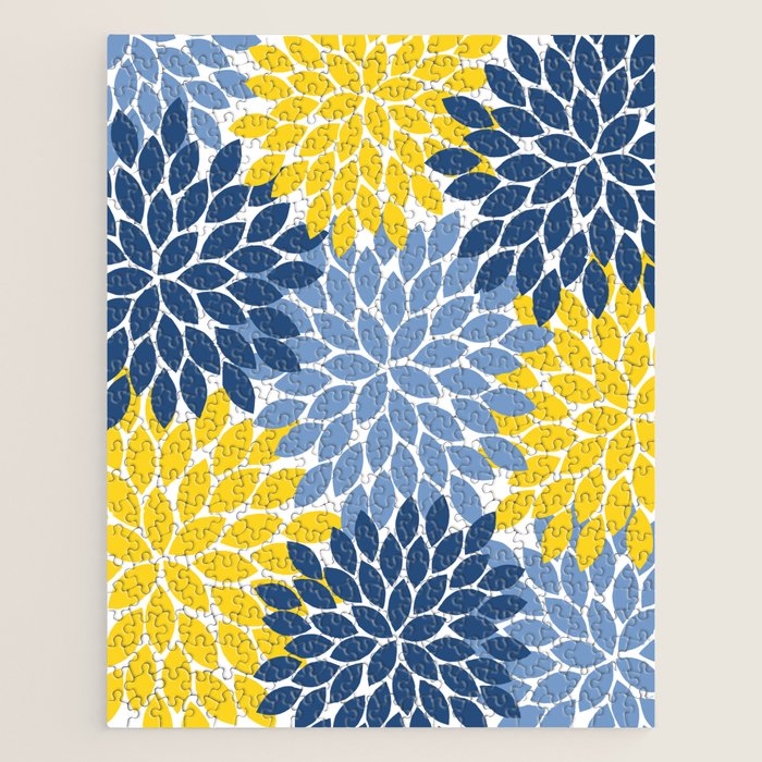 Blue Yellow Flower Burst Floral Pattern Jigsaw Puzzle Gallery Image 1