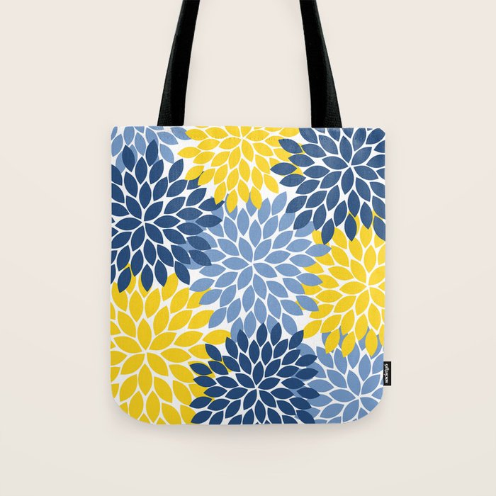 Blue Yellow Flower Burst Floral Pattern Tote Bag Gallery Image 1