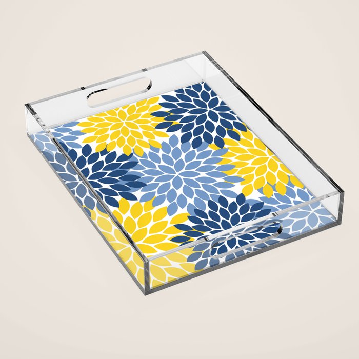 Blue Yellow Flower Burst Floral Pattern Acrylic Tray Gallery Image 1