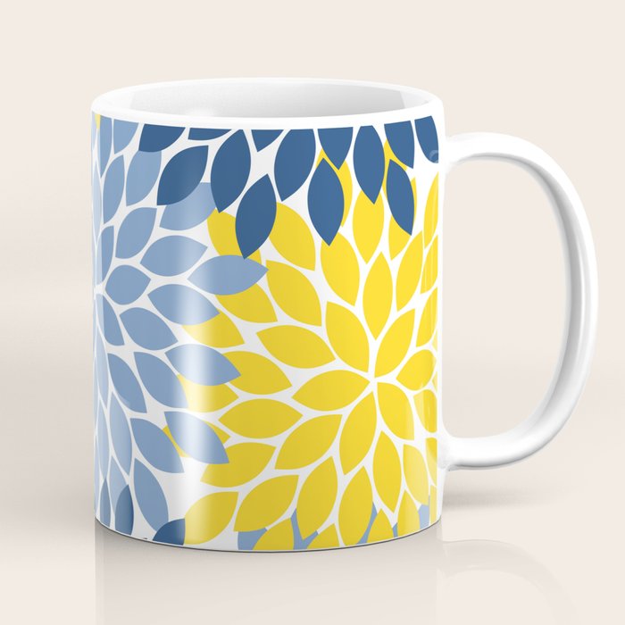 Blue Yellow Flower Burst Floral Pattern Coffee Mug Gallery Image 1