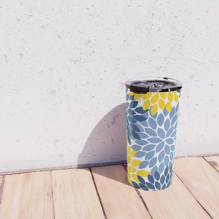 Blue Yellow Flower Burst Floral Pattern Travel Mug Gallery Image 4