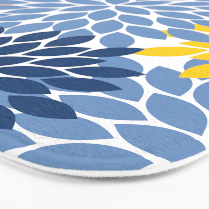 Blue Yellow Flower Burst Floral Pattern Bath Mat Gallery Image 3