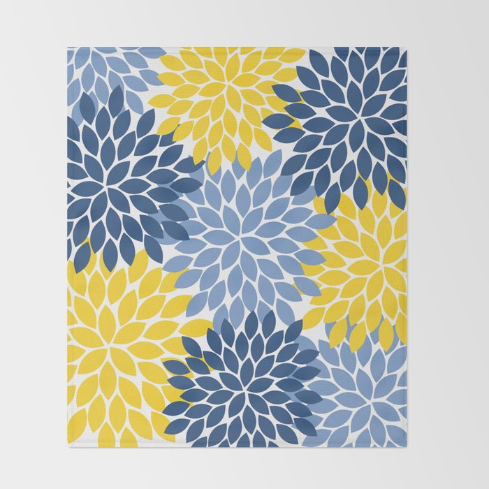 Blue Yellow Flower Burst Floral Pattern Throw Blanket Gallery Image 2