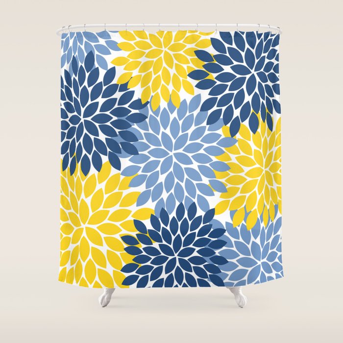 Blue Yellow Flower Burst Floral Pattern Shower Curtain Gallery Image 1