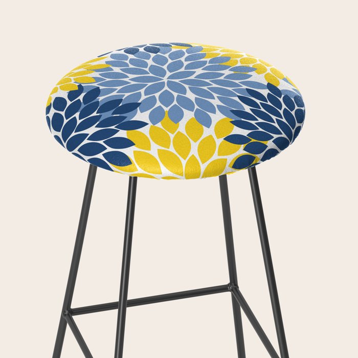 Blue Yellow Flower Burst Floral Pattern Stool Gallery Image 2