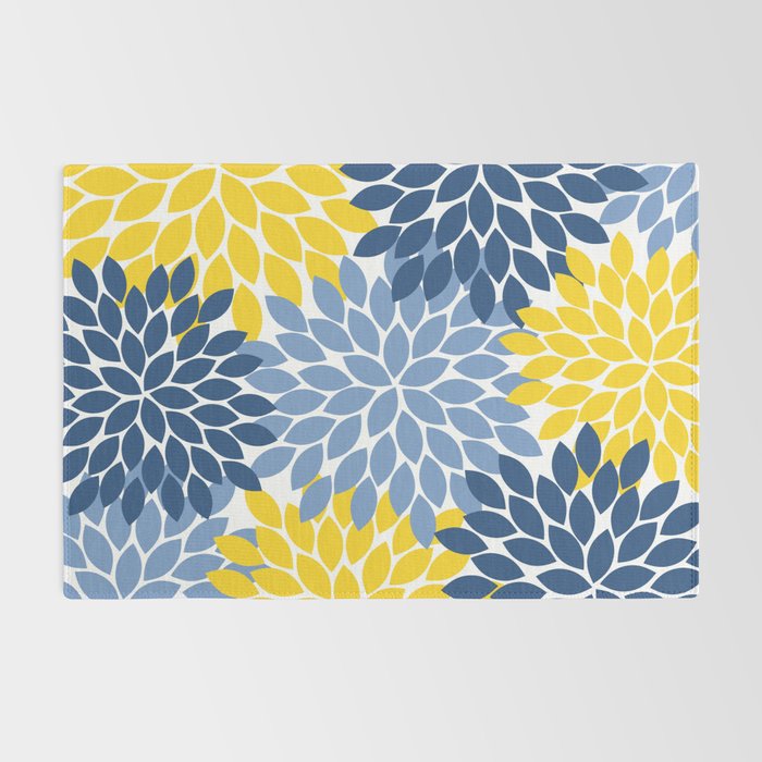 Blue Yellow Flower Burst Floral Pattern Rug Gallery Image 2