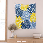 Blue Yellow Flower Burst Floral Pattern Wall Tapestry Gallery Image 2