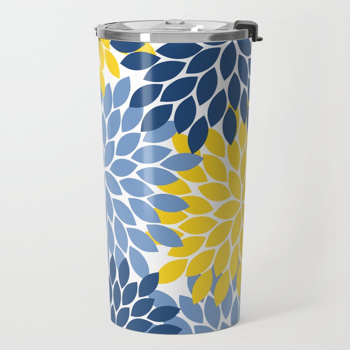 Blue Yellow Flower Burst Floral Pattern Travel Mug Gallery Image 2