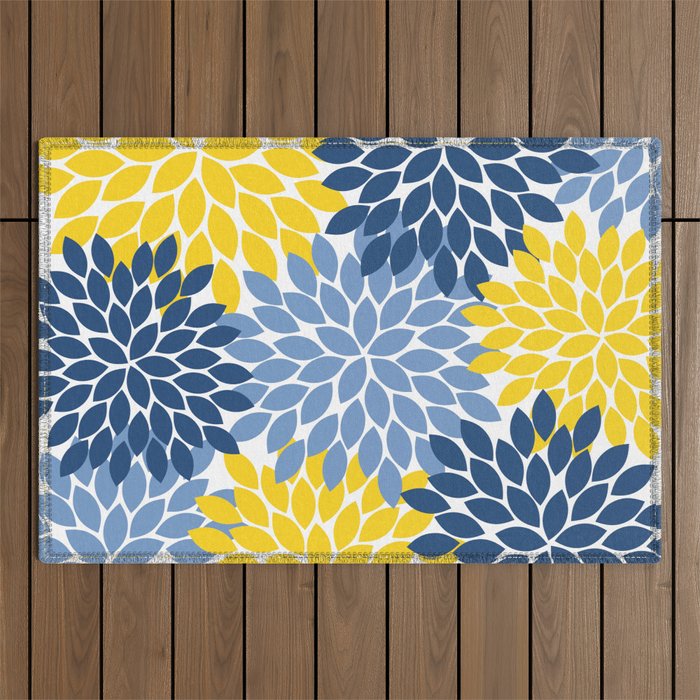 Blue Yellow Flower Burst Floral Pattern Outdoor Rug Gallery Image 1
