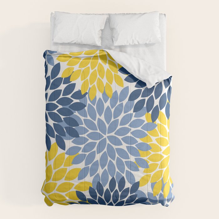 Blue Yellow Flower Burst Floral Pattern Comforter Gallery Image 6