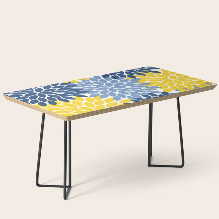 Blue Yellow Flower Burst Floral Pattern Coffee Table Gallery Image 1