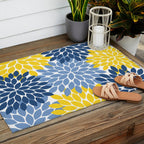 Blue Yellow Flower Burst Floral Pattern Outdoor Rug Gallery Image 2