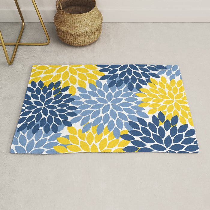 Blue Yellow Flower Burst Floral Pattern Rug Gallery Image 1