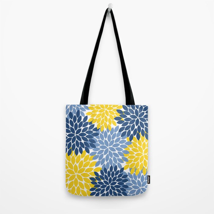 Blue Yellow Flower Burst Floral Pattern Tote Bag Gallery Image 2