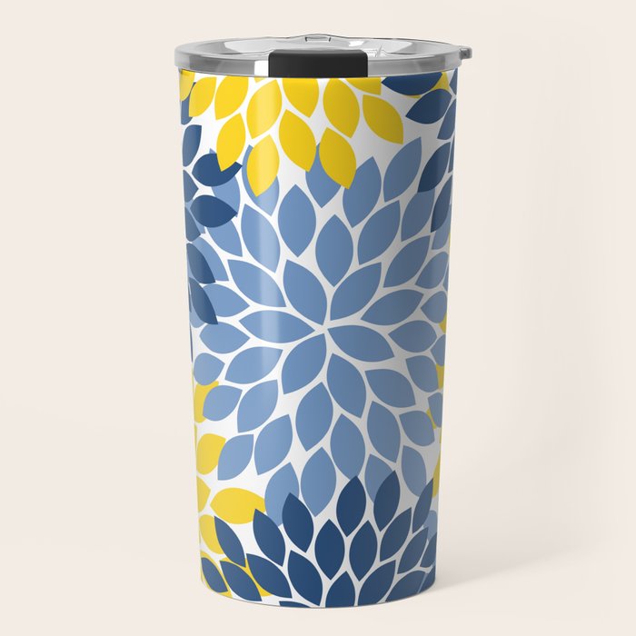 Blue Yellow Flower Burst Floral Pattern Travel Mug Gallery Image 1