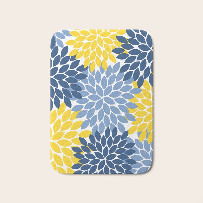 Blue Yellow Flower Burst Floral Pattern Bath Mat Gallery Image 1