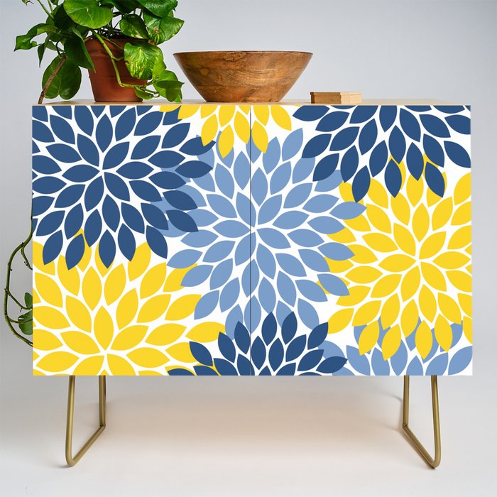 Blue Yellow Flower Burst Floral Pattern Credenza Gallery Image 1