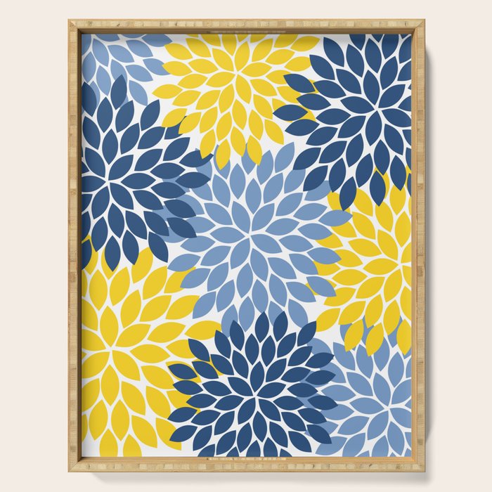Blue Yellow Flower Burst Floral Pattern Serving Tray Gallery Image 1