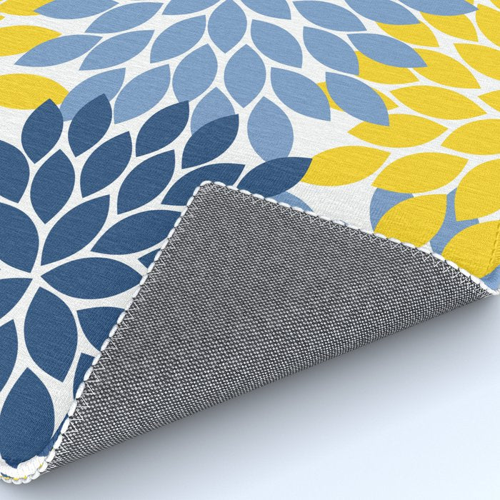 Blue Yellow Flower Burst Floral Pattern Rug Gallery Image 4