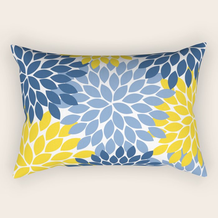 Blue Yellow Flower Burst Floral Pattern Rectangular Pillow Gallery Image 1