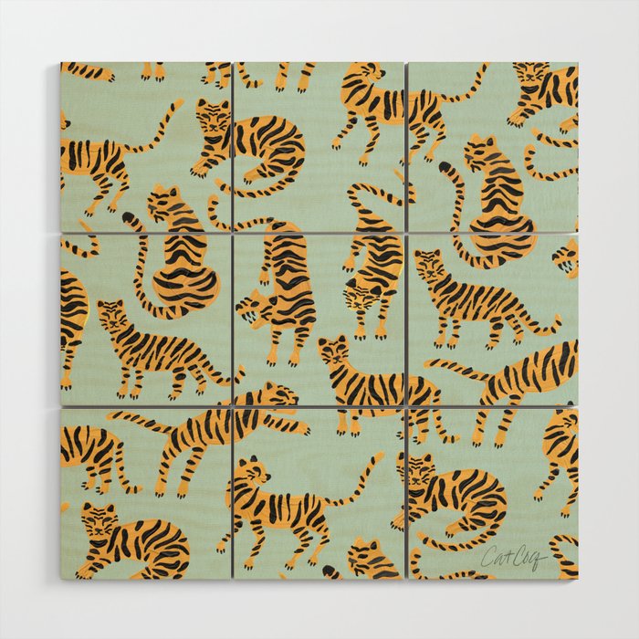 Tiger Collection - Mint & Orange Wood Wall Art Gallery Image 1