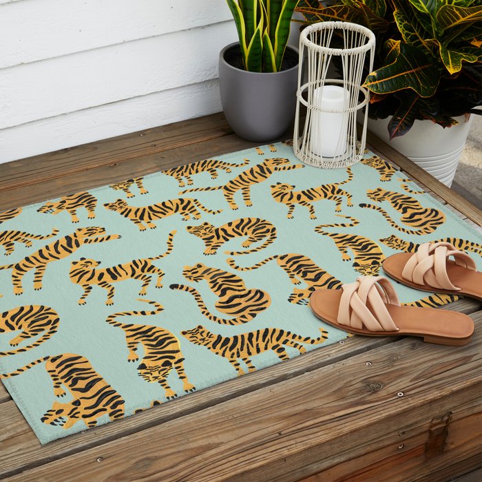 Tiger Collection - Mint & Orange Outdoor Rug Gallery Image 2