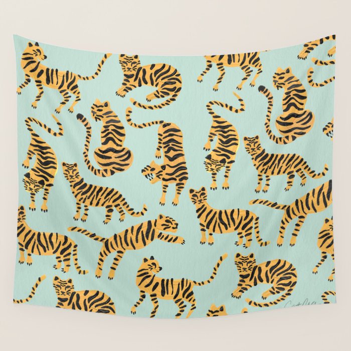 Tiger Collection - Mint & Orange Wall Tapestry Gallery Image 1