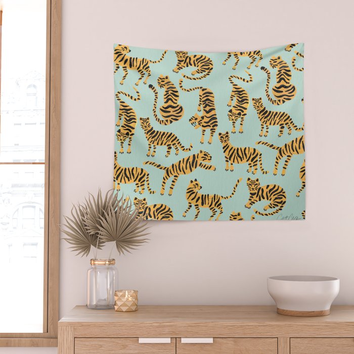 Tiger Collection - Mint & Orange Wall Tapestry Gallery Image 2