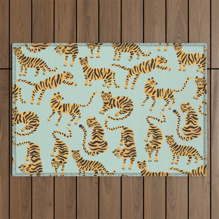 Tiger Collection - Mint & Orange Outdoor Rug Gallery Image 1
