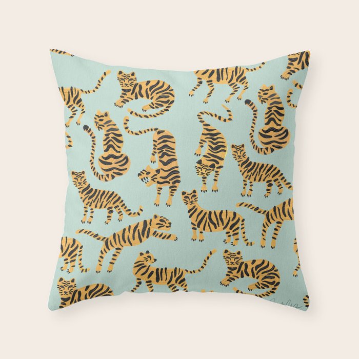 Tiger Collection - Mint & Orange Throw Pillow Gallery Image 1