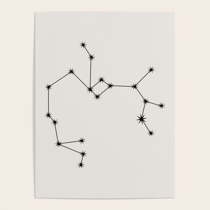 Sagittarius Zodiac Star Constellation Line Art White Poster Gallery Image 4