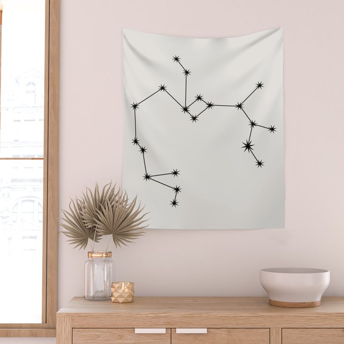 Sagittarius Zodiac Star Constellation Line Art White Wall Tapestry Gallery Image 2