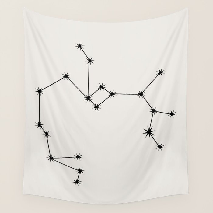 Sagittarius Zodiac Star Constellation Line Art White Wall Tapestry Gallery Image 1