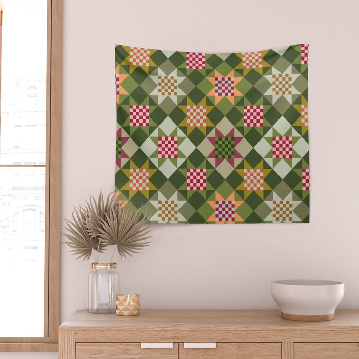 Checkerboard Quilt - Fall Colors Wall Tapestry Gallery Image 2