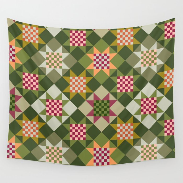 Checkerboard Quilt - Fall Colors Wall Tapestry Gallery Image 1