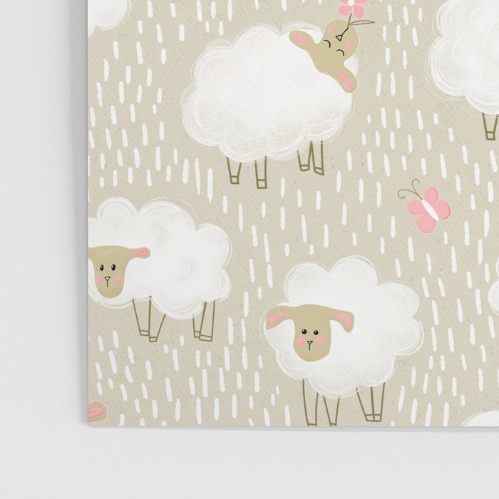 Cute Fluffy Sheep Pattern Poster Gallery Image 3