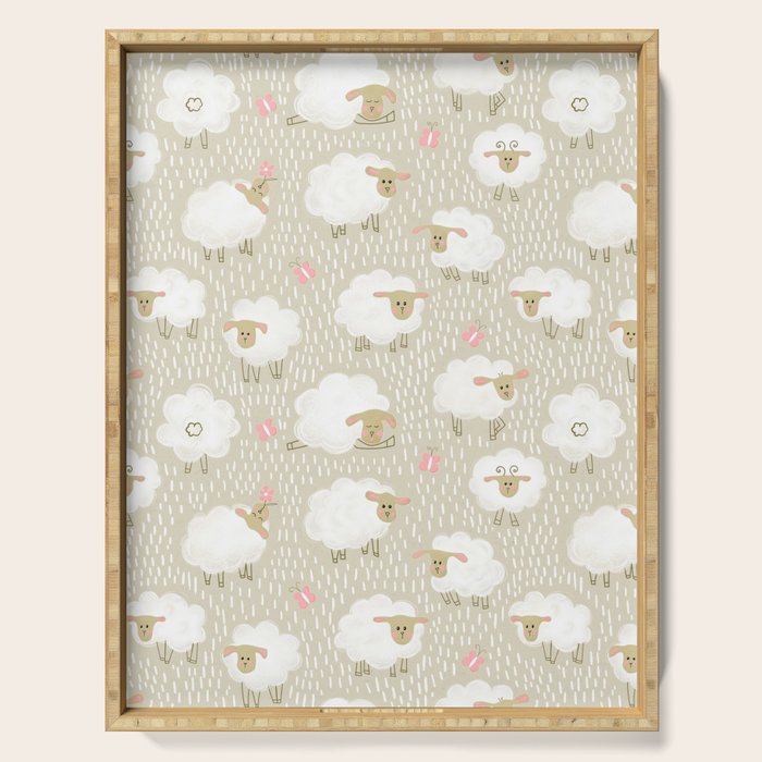 Cute Fluffy Sheep Pattern Serving Tray Gallery Image 1