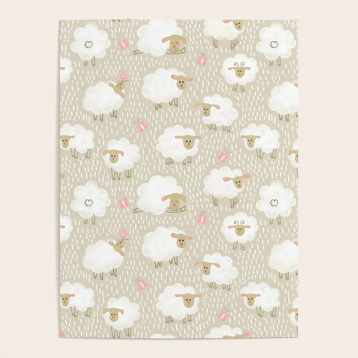 Cute Fluffy Sheep Pattern Poster Gallery Image 4