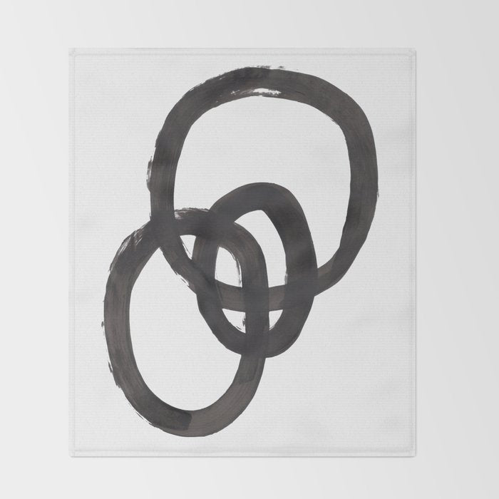 'And I Op' Minimalist Ink Line Drawing Abstract Black Brush Strokes Modern Funky Maze by Ejaaz Haniff  Throw Blanket Gallery Image 2