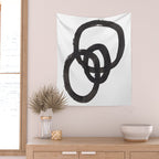 'And I Op' Minimalist Ink Line Drawing Abstract Black Brush Strokes Modern Funky Maze by Ejaaz Haniff  Wall Tapestry Gallery Image 2