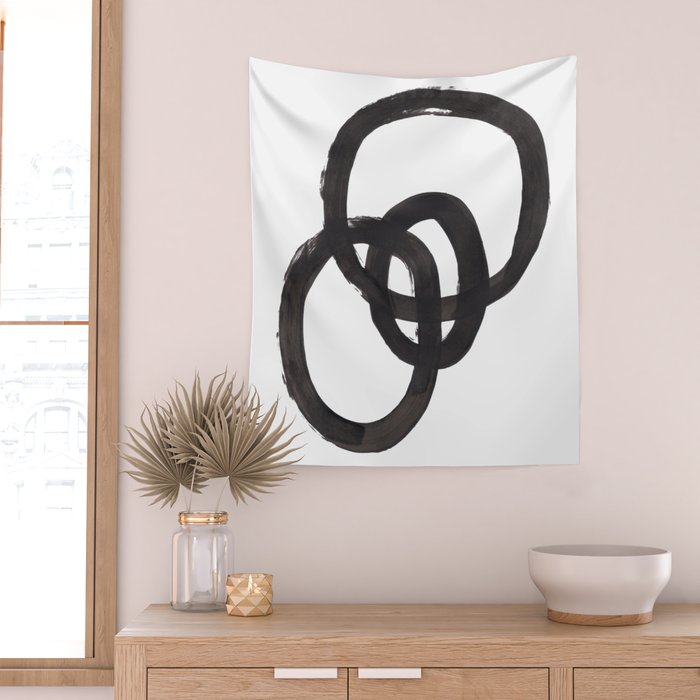 'And I Op' Minimalist Ink Line Drawing Abstract Black Brush Strokes Modern Funky Maze by Ejaaz Haniff  Wall Tapestry Gallery Image 2