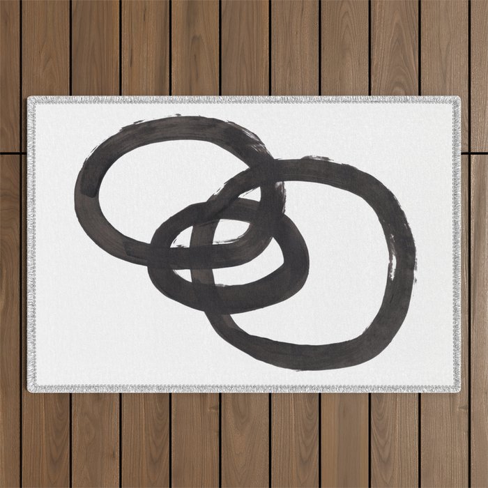 'And I Op' Minimalist Ink Line Drawing Abstract Black Brush Strokes Modern Funky Maze by Ejaaz Haniff  Outdoor Rug Gallery Image 1