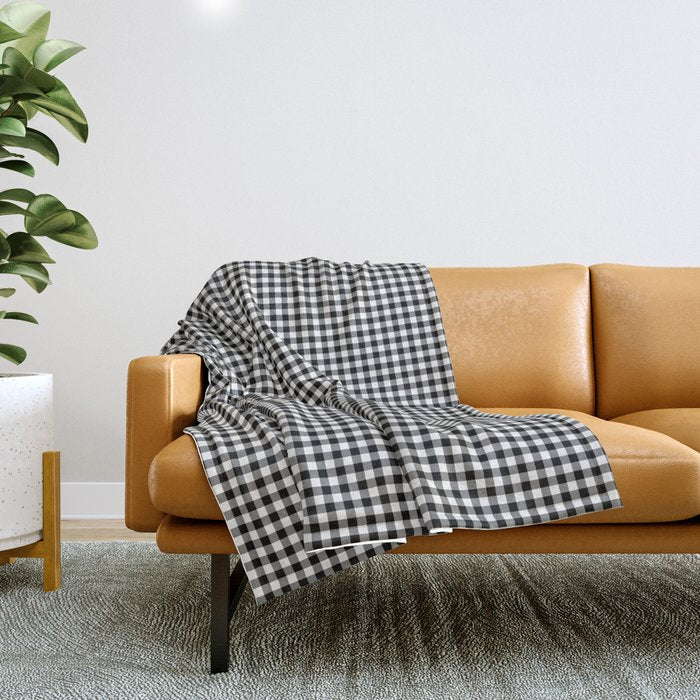 Black White Gingham Check Throw Blanket Gallery Image 1