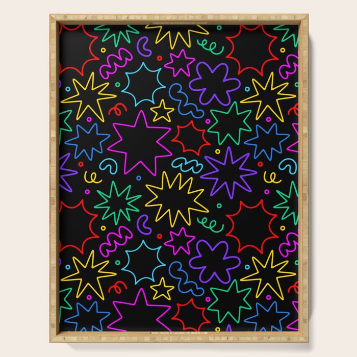 Colorful fun star doodle pattern Serving Tray Gallery Image 1