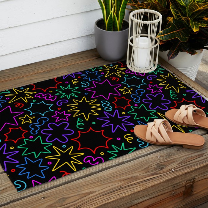 Colorful fun star doodle pattern Outdoor Rug Gallery Image 2